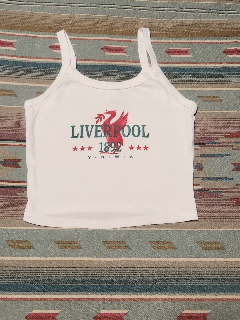 Women's Liverpool F.C. White Crop Top Spaghetti Strap Shirt- Large